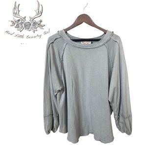 Bad Little Country Girl Oversized Shirt with Puff Sleeves Elastic Cuffs Size S
